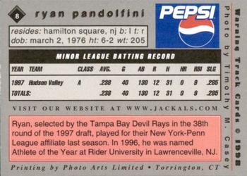 1998 Warning Track New Jersey Jackals #8 Ryan Pandolfini Back