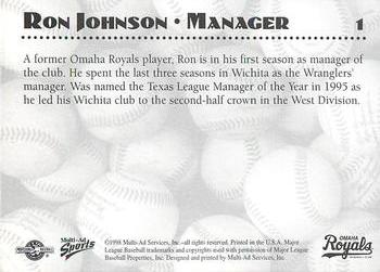 1998 Multi-Ad Omaha Royals #1 Ron Johnson Back