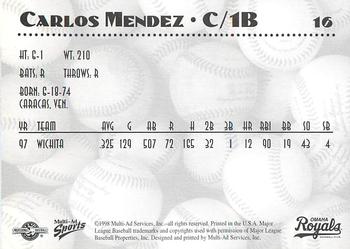 1998 Multi-Ad Omaha Royals #16 Carlos Mendez Back