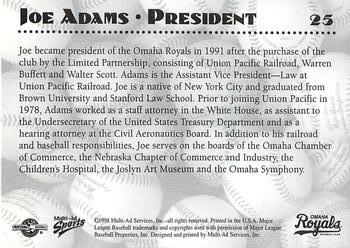 1998 Multi-Ad Omaha Royals #25 Joe Adams Back
