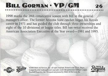 1998 Multi-Ad Omaha Royals #26 Bill Gorman Back