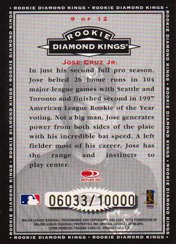 1998 Donruss - Rookie Diamond Kings #9 Jose Cruz Jr. Back