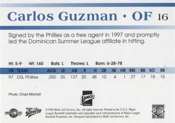 1998 Multi-Ad Piedmont Boll Weevils #16 Carlos Guzman Back