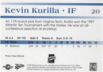 1998 Multi-Ad Piedmont Boll Weevils #20 Kevin Kurilla Back