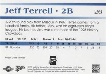 1998 Multi-Ad Piedmont Boll Weevils #26 Jeff Terrell Back