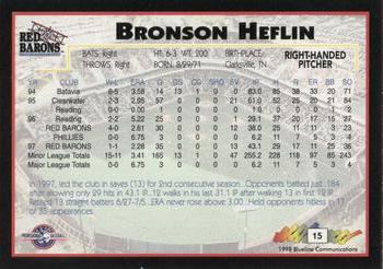 1998 Blueline Q-Cards Scranton/Wilkes-Barre Red Barons #15 Bronson Heflin Back