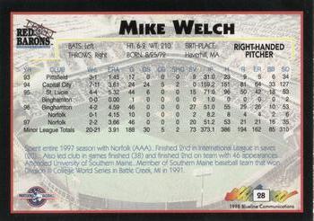 1998 Blueline Q-Cards Scranton/Wilkes-Barre Red Barons #28 Mike Welch Back