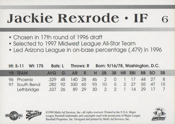 1998 Multi-Ad South Bend Silver Hawks #6 Jackie Rexrode Back