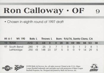 1998 Multi-Ad South Bend Silver Hawks #9 Ron Calloway Back