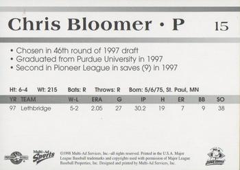 1998 Multi-Ad South Bend Silver Hawks #15 Chris Bloomer Back