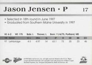 1998 Multi-Ad South Bend Silver Hawks #17 Jason Jensen Back
