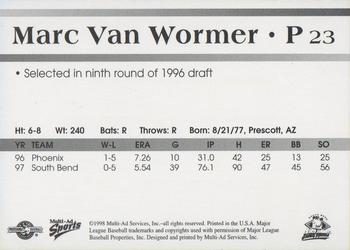 1998 Multi-Ad South Bend Silver Hawks #23 Marc Van Wormer Back