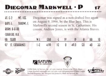 1998 Multi-Ad St. Catharines Stompers #17 Diegomar Markwell Back