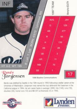 1998 Blueline Q-Cards Tacoma Rainiers #17 Randy Jorgensen Back