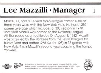 1998 Multi-Ad Tampa Yankees #1 Lee Mazzilli Back