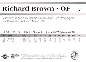 1998 Multi-Ad Tampa Yankees #7 Richard Brown Back