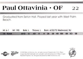 1998 Multi-Ad Tampa Yankees #22 Paul Ottavinia Back