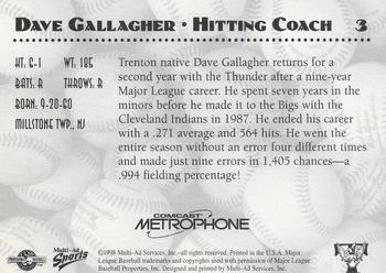 1998 Multi-Ad Trenton Thunder #3 Dave Gallagher Back