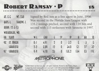 1998 Multi-Ad Trenton Thunder #18 Rob Ramsay Back