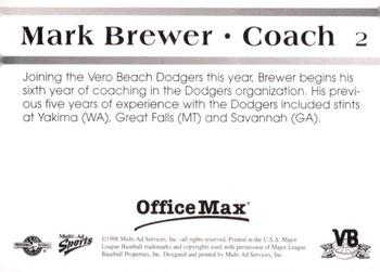 1998 Multi-Ad Vero Beach Dodgers #2 Mark Brewer Back