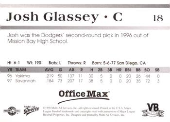 1998 Multi-Ad Vero Beach Dodgers #18 Josh Glassey Back