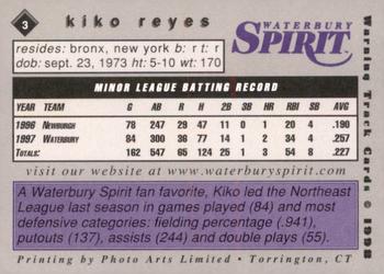 1998 Warning Track Waterbury Spirit #3 Kiko Reyes Back