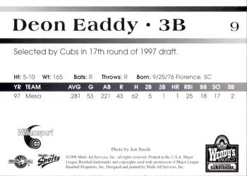 1998 Multi-Ad Williamsport Cubs #9 Deon Eaddy Back