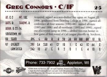 1998 Multi-Ad Wisconsin Timber Rattlers #25 Greg Connors Back