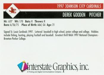 1997 Johnson City Cardinals #NNO Derek Gooden Back