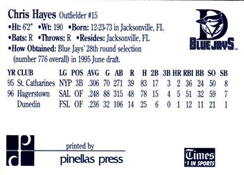 1997 Dunedin Blue Jays #14 Chris Hayes Back