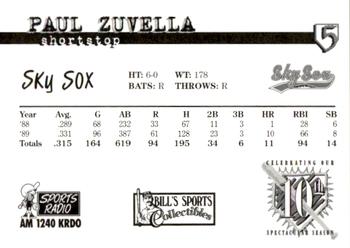 1997 Colorado Springs Sky Sox All-Time Team #5 Paul Zuvella Back