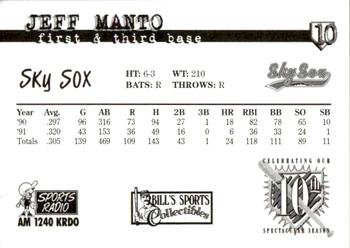 1997 Colorado Springs Sky Sox All-Time Team #10 Jeff Manto Back