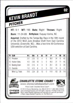 2014 Choice Charlotte Stone Crabs #02 Kevin Brandt Back