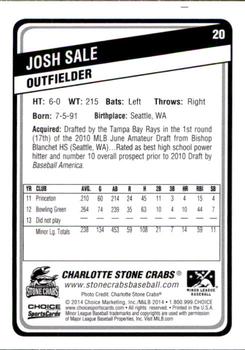 2014 Choice Charlotte Stone Crabs #20 Josh Sale Back
