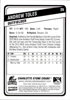 2014 Choice Charlotte Stone Crabs #25 Andrew Toles Back