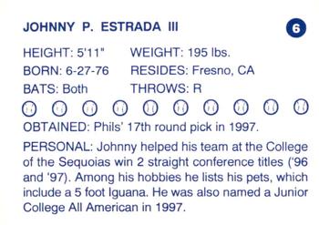 1997 Batavia Clippers #6 Johnny Estrada Back