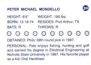 1997 Batavia Clippers #20 Peter Mondello Back