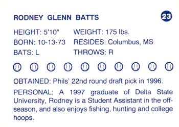 1997 Batavia Clippers #23 Rodney Batts Back