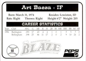 1997 Bakersfield Blaze (SGA) #16 Art Baeza Back