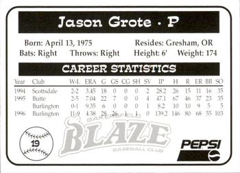 1997 Bakersfield Blaze (SGA) #19 Jason Grote Back