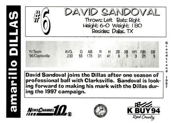 1997 Grandstand Amarillo Dillas #NNO David Sandoval Back