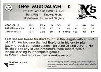1996 Sioux City Explorers #15 Reese Murdaugh Back