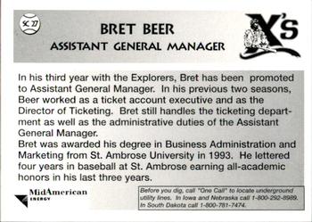 1996 Sioux City Explorers #27 Bret Beer Back