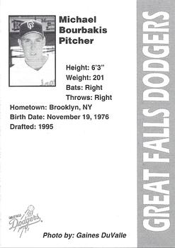 1996 Great Falls Dodgers #3 Michael Bourbakis Back