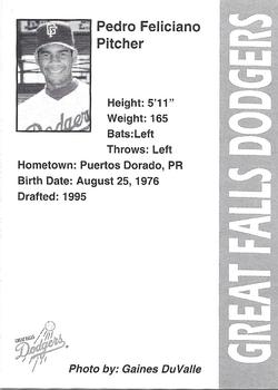 1996 Great Falls Dodgers #8 Pedro Feliciano Back