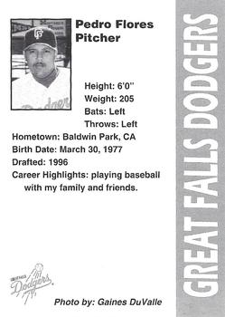 1996 Great Falls Dodgers #9 Pedro Flores Back