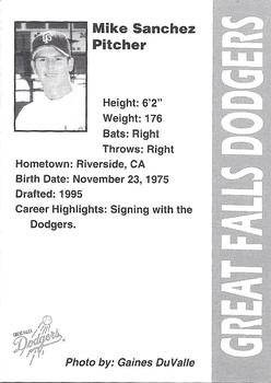 1996 Great Falls Dodgers #12 Mike Sanchez Back