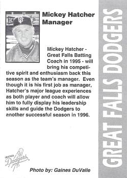 1996 Great Falls Dodgers #33 Mickey Hatcher Back