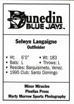 1996 Dunedin Blue Jays Update #NNO Selwyn Langaigne Back