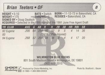 1995 Choice Wilmington Blue Rocks #NNO Brian Teeters Back